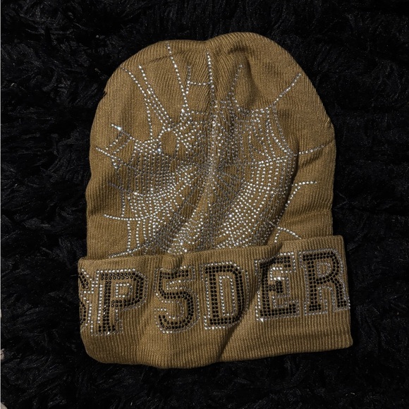 Brown Beanie with Rhinestone Design